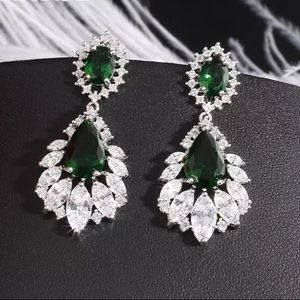 GREEN Emerald MARQUISE Crystal Rhinestones Silver
